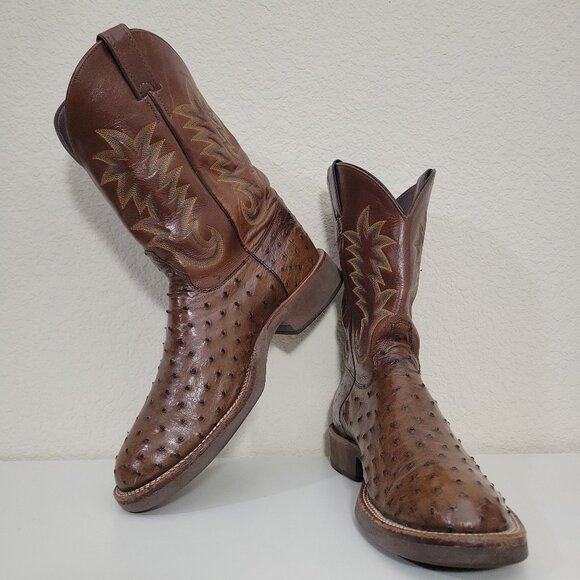 Justin Other - Justin Tekno Crepe Ostrich Cowboy Boots Mens Brown Comfort Yellowstone Vibes 11